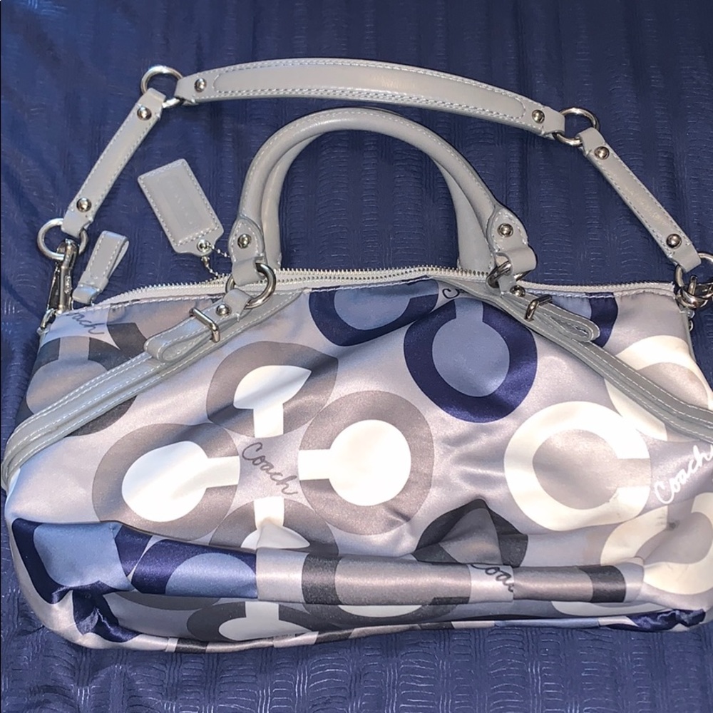 Satin Blue/grey coach handbag